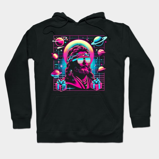 COOL JESUS SUNGLASS OUTERSPACE RETRO 80'S NEON VIBE Hoodie by athirdcreatives
